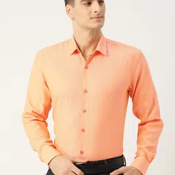 SOJANYA Men Coral Orange Classic Regular Fit Self Design Formal Shirt-image-12
