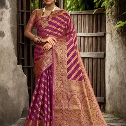 Anouk Purple Leheriya Woven Design Zari Detailed Organza Saree-picture-22