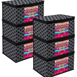 Kuber Industries Black & Grey 6 Pieces Checked Storage Bag Organiser-3