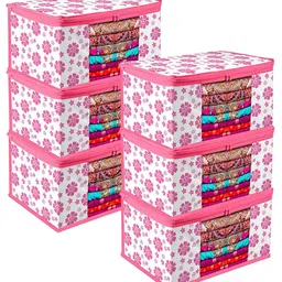 Kuber Industries Pink & White 6 Pieces Printed Storage Bag Organiser-49