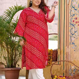 PrettyPlus by Desinoor.com Women Bandhani Printed Regular Kurta with Trousers-picture-26