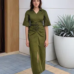 Stylecast X Hersheinbox Ruched Flared Sleeves Sheath Midi Dress-image-31