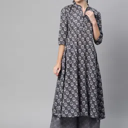 Indibelle Women Floral Printed Regular Pure Cotton Kurta with Trousers-picture-56
