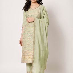 Shopping Queen Ethnic Motifs Woven Design Kurta With Trousers & Dupatta-image-54