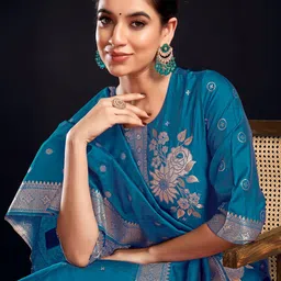 SKYLEE Floral Printed Round Neck Straight Kurta With Trousers & Dupatta-picture-25