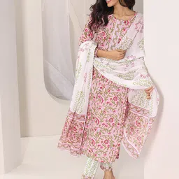 Libas Floral Printed Gotta Patti Straight Kurta With Trousers And Dupatta-55