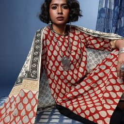 Taavi Bagru Indie-Floral Printed Straight Kurta with Trousers & With Dupatta-image-59