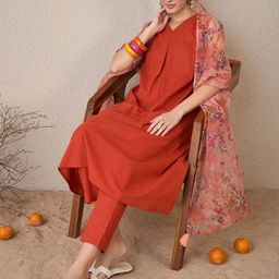 Indo Era Women Floral Regular Pure Cotton Kurta with Trousers & With Dupatta-picture-50
