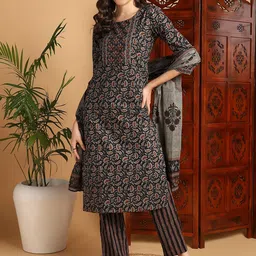 KALINI Floral Printed Regular Pure Cotton Kurta with Trousers & With Dupatta-27