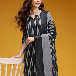 HERE&NOW Printed Regular Cotton Kurta with Trousers & With Dupatta-image-55