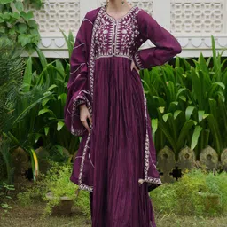 Indo Era Women Floral Embroidered Pleated Kurta with Trousers & With Dupatta-image-27