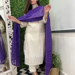 GoSriKi Women Printed Regular Mirror Work Kurta with Trousers & With Dupatta-picture-1