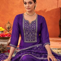 Saanjh Purple Floral Embroidered Straight Kurta with Trousers & Dupatta-picture-50