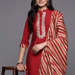 Libas Ethnic Motifs Embroidered Sequinned Kurta with Trousers & With Dupatta-image-77