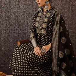 Indo Era Women Ethnic Motifs Embroidered Panelled Thread Work Pure Cotton Kurta with Trousers & With Dupatta-picture-42