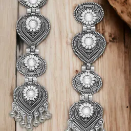 Sangria Silver-Toned Kundan Studded Contemporary Oxidised Drop Earrings-47