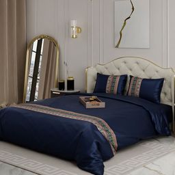 Stoa Paris Navy Blue AC Room 150 GSM Double Bed Satin Comforter with 2 Pillow Covers-image-88