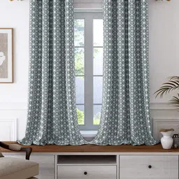 Story@home Grey & Off White Set of 2 Room Darkening Window Curtain-10