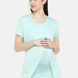 Blush 9 Maternity Women Printed Cold-Shoulder Longline Maternity Top with Wrap Overlay-image-62