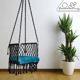Patiofy Black & Blue C-Shaped Comfortable Hammock Swing Chair With Cushion-image-66