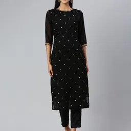 KALINI Women Ethnic Motifs Embroidered Regular Sequinned Kurta with Trousers-21
