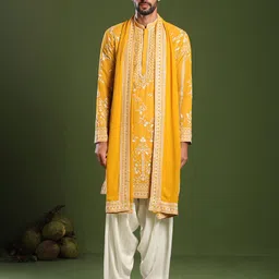 KALPRAAG Men Ethnic Motifs Embroidered Regular Sequinned Kurta with Patiala & With Dupatta-36