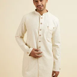 Manyavar Men Ethnic Motifs Embroidered Straight Sequinned Kurta with Trousers-20