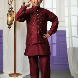 Pro-Ethic STYLE DEVELOPER Boys Paisley Regular Sequinned Pure Silk Kurta with Pyjamas-picture-2