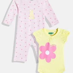 United Colors of Benetton Infant Girls Pack of 2 Printed Pure Cotton Rompers & Bodysuit-55