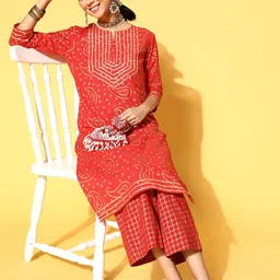 Blissta Women Orange Cotton Print Parade Kurta-11