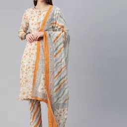 Readiprint Fashions Floral Printed Thread Work Pure Cotton Kurta with Trousers & Dupatta-27
