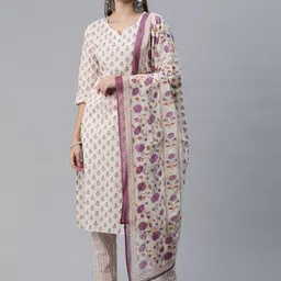 Readiprint Fashions Women Floral Printed Regular Sequinned Pure Cotton Kurta with Trousers & With Dupatta-2