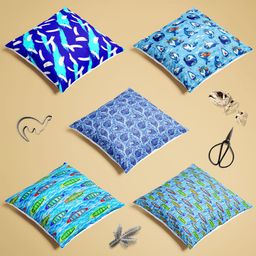 ArtzFolio Multicoloured Set of 5 Velvet Square Cushion Covers-image-46