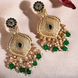 ADIVA Gold-Plated Artificial Stones Studded And Antique Floral Drop Earrings-30