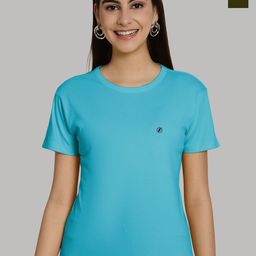 Friskers Women Turquoise Blue & Olive Green 2 Slim Fit T-shirt-image-16