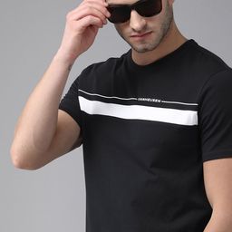 Van Heusen Flex Men Navy Blue & White Striped Slim Fit T-shirt-image-56