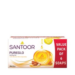 Santoor Set of 6 PureGlo Bathing Bar with Almond Oil & Glycerin - 125 g Each-12