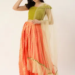 Ethnovog Mustard  Orange Made to Measure Lehenga  Blouse With Dupatta-picture-48