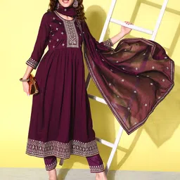 Kvsfab Floral Embroidered Kurta With Trousers & Dupatta-picture-20