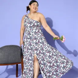 Berrylush Curve Floral Print One Shoulder Crepe Maxi Dress-image-32