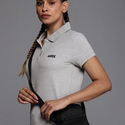 HRX by Hrithik Roshan Women Grey Polo Collar Pure Cotton T-shirt-image-58