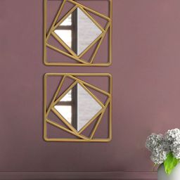 Art Street 2-Pcs Golden Square Framed Decorative Wall Mirrors-57