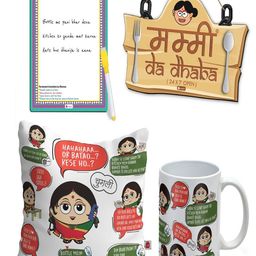 Indigifts Mummy Da Dhaba Wall Hanging With Mom's Dialogues Printed Cushion & Mug-image-11