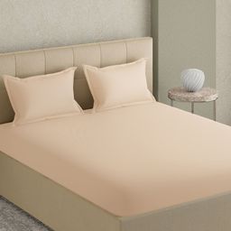 GM Tan Solid 300 TC Cotton King Bedsheet with 2 Pillow Covers-image-94