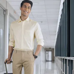 Louis Philippe Men Cream-Coloured Solid Classic Slim Fit Pure Cotton Formal Shirt-image-106