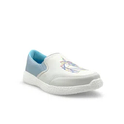 KazarMax Women White Woven Design PU Unicorn Slip-On Sneakers-image-26