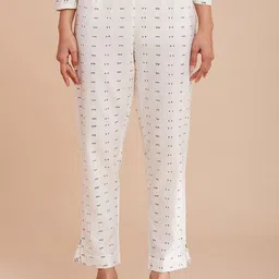 W The Folksong Collection Women White Printed Cotton Trousers-image-42