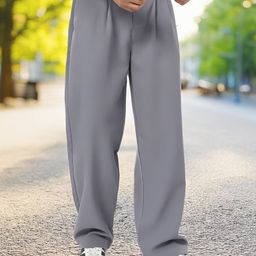 Urbano Fashion Men Grey Loose Baggy Fit Solid Korean Trousers Stretchable-image-99