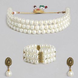 LAIDA Off-White Antique Gold-Plated Beaded Handcrafted Choker Jewellery Set-image-19