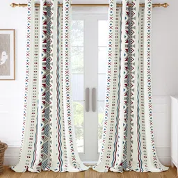 Story@home Set of 2 White & Grey Geometric Room Darkening Door Curtain-18